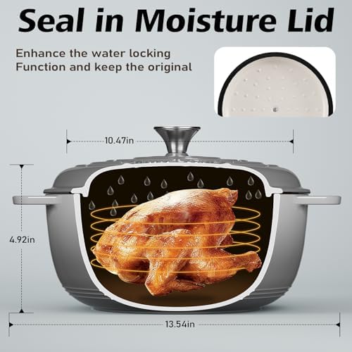 Enameled Cast Iron Dutch Oven - Umite Chef 6QT Pot with Lid & Cotton Potholders - Dual Handles -Versatile Heavy Duty Cookware for Bread Baking, Braising, Stews, Roasting(Grey）