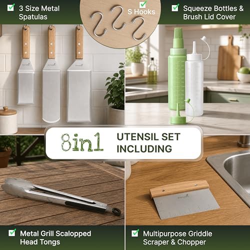 Metal Spatula Set - Griddle Accessories kit - Grill Flat Spatula Pancake Flipper Hamburger Turner - Metal Utensil Great for BBQ Grill Flat Top - Cast Iron Griddle Accessories - Commercial Grade