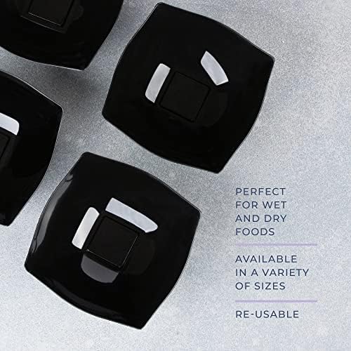 PLASTICPRO Disposable Square Serving Bowls, Party Snack or Salad Bowl, Plastic Black Pack of 4, 16 OUNCE, Black