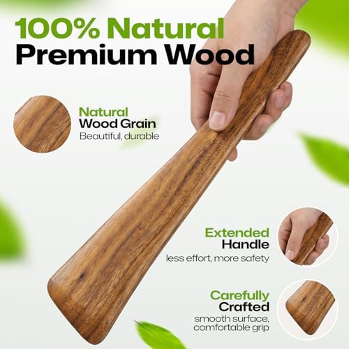 AIUHI 12 Inch Wooden Spatula for Cooking, Non-Stick Safe Teak Spatula Turner, Wooden Egg Flipper & Scraper, Essential Wooden Cooking Utensils for Kitchen