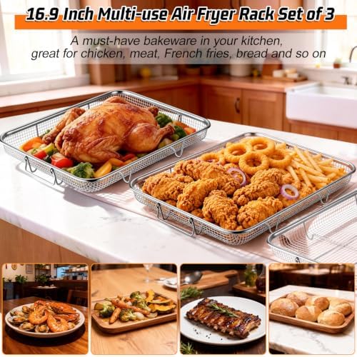 P&P CHEF 16.9 Inch Air Fryer Basket for Oven, Air Fryer Rack, 3 Pieces