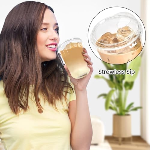 16 oz Clear Plastic Coffee Cups with Sip Lids, 25 Sets