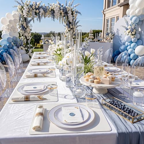 KIRE 60PCS Gold Plastic Plates - Heavy Duty White Disposable Plates with Gold Rim - Include 30Pieces 10.25inch Dinner Plate and 30Pcs 7.5inch Dessert Plate for Wedding/Party/Halloween/Thanksgiving