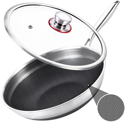 13 Inch Hybrid Nonstick Wok with Lid, Double-Sided Ceramic Coating
