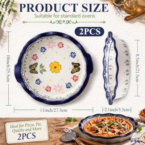 Uiifan 2 Pack 27oz & 48.8oz Ceramic Casserole Dishes Chicken & Round Shape