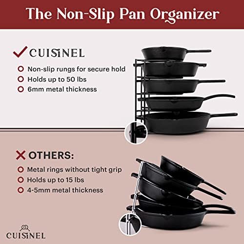 Cuisinel Pan Organizer for Cast Iron, Silicone-Coated 12" Skillet Rack