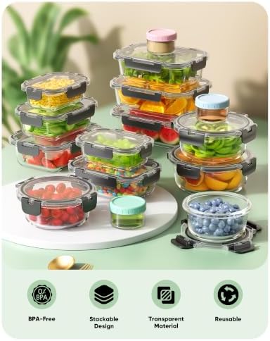 BiuLeon 40 PCS Glass Food Storage Containers with Lids, BPA-Free