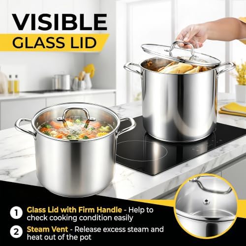 Homikit Large Stock Pot 14 Quart, Stainless Steel Chicken Soup Pot with Lid for Canning Steaming Stewing, Tri-ply Heavy Bottom Cooking Boiling Pasta Induction Stockpot, Dishwasher Safe