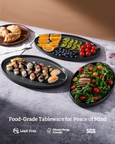famiware Large Serving Platters Set of 3 Sizes - Oval, Matte Dark Charcoal