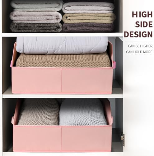 Homsorout Closet Baskets for Shelves Trapezoid - Decorative Storage Baskets with Handle, Closet Bins for Organization, Shelf Storage Bins for Clothes, Books, Home, Office, 8 Pack, Pink