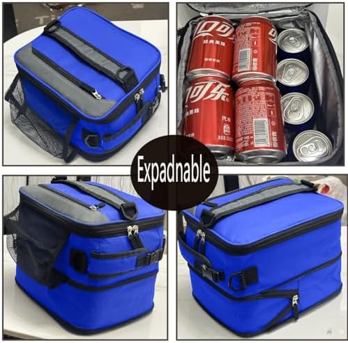 Expandable Lunch Box Insulated Lunch bag for Men Teen Kids Boys Adult Portable Stylish Double-Capacity Lunchbox Special Design for Working Office school Picnic (Blue(Expandable 10L))