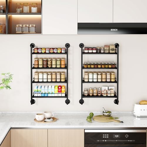 IBUYKE 4 Tier Spice Rack Wall Mount for Kitchen,Black TLJ016B