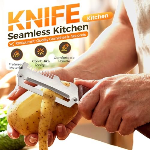 Premium Vegetable Peeler with Wooden Handle and Bottle Opener, Multi-Functional Vegetable Peeler for Kitchen, Kitchen Gadgets Tool for Fruit Pumpkin Peeling Potato Carrot Veggie Peeler (3)