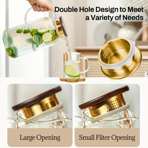 Buaic 2 PACK Glass Pitcher with Lid, 68oz/ 2 Liter Glass Water Pitcher