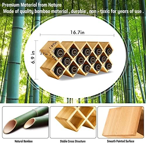 Bamboo Criss Cross Spice Rack Organizer for Cabinet, Wood Seasoning Rack Spice Holder, 18-Jar Spice Rack Tower Spice Storage for Kitchen Countertop Drawer-Jars Not Included