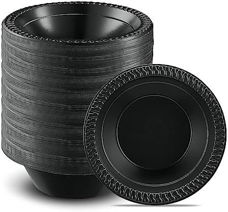 PLASTICPRO 800 PCS Black Plastic Bowls Light Weight 12 oz Plastic Soup Bowls Black Salad Plates Disposable for Party and Wedding
