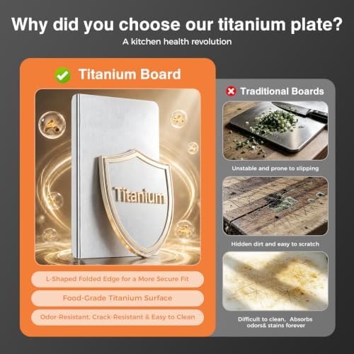 Titanium Cutting Boards for Kitchen, Non-Toxic Pure Titanium Chopping & Kneading Board with Cutting Mat, Dishwasher Safe for Meat, Fruit, Vegetables & Bread,20 * 16