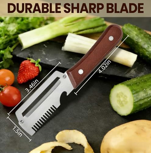 2 Pack Multi-Functional Vegetable Peeler, 3 in 1 Multi Functional Wooden Handle Peeler and Bottle Opener, Kitchen Gadgets Tool for Fruit Pumpkin Peeling Potato Carrot Veggie Peeler