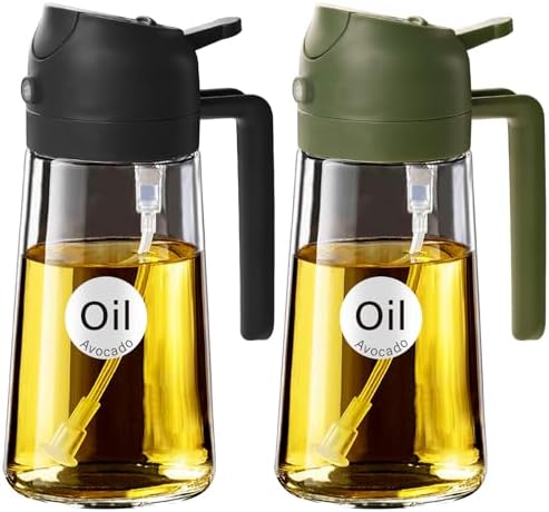 YARRAMATE 16 oz 2-in-1 Glass Olive Oil Sprayer for Cooking, BlackOliveGreen