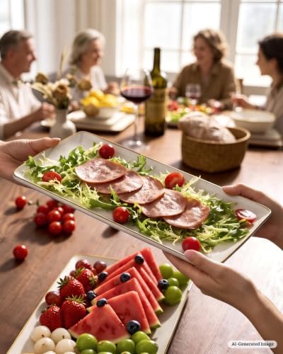 Famiware Serving Platters Set of 3 Sizes - Rectangular, Cappuccino White