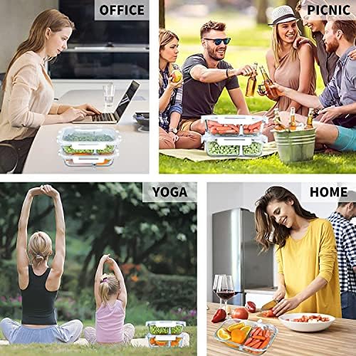KOMUEE 10 Packs 30oz Glass Meal Prep Containers 2 Compartments, White