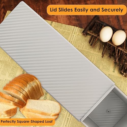 Premium Beige 13-inch Pullman Loaf Pan with Lid, 2.2 lb Sandwich Loaf Pan for Homemade Bread, PFTE and PFOA-Free Non-Stick Rectangle Bread Pan, Safe and Healthy, Easy to Clean
