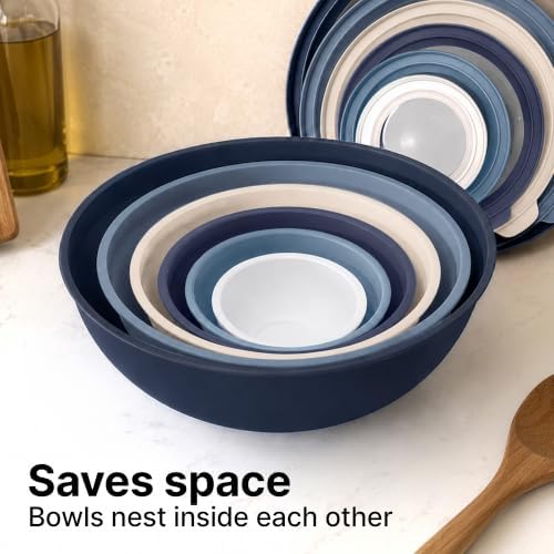 Zulay Kitchen 12 Piece Plastic Mixing Bowls with Leak-Proof Lids Set - Microwave and Freezer Safe Kitchen Mixing Bowls for Preparing, Serving and Storing - Large Nesting Bowls (Navy Ombre)