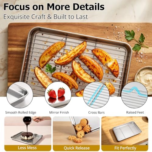 Onader Toaster Oven Tray and Rack Set, Stainless Steel Cookie Sheet Pan