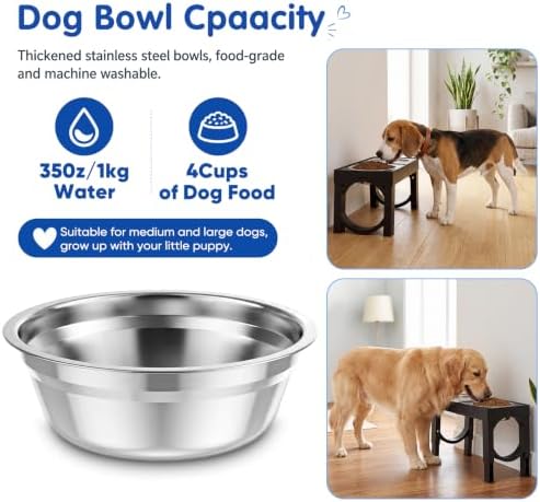 XIAZ Elevated Dog Bowls Large Breed Raised Dogs Bowl Stand Large/Medium Sized Dog Slow Feeder Dogs Bowls Food Water Stands 5 Heights Adjustable 9/11/12/14in Pet Feeder Dish Station