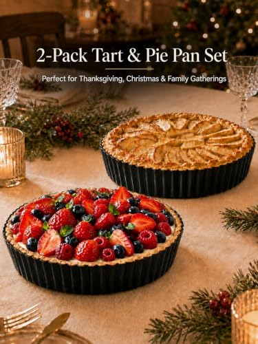 9.45*2.2 Inch Quiche Pans 2 Pack. Removable Bottom, Non-Stick Coating, Rugged Carbon Steel Baking Dish for Tart Quiche Pie. Metal Mold Gift for Women Wife Christmas Thanksgiving Party Festival
