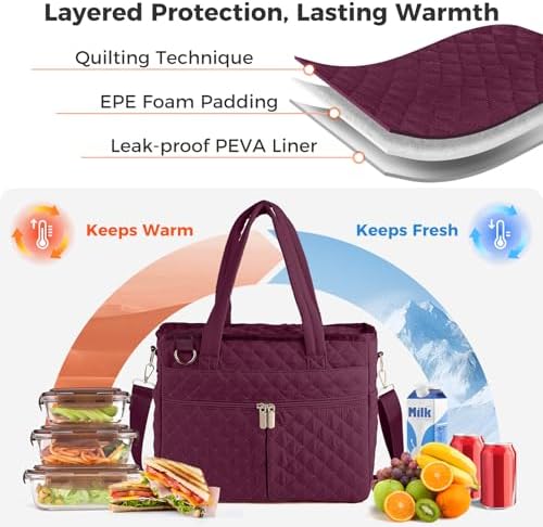Large Lunch Box for Women, Insulated Lunch Bag for Work, Red