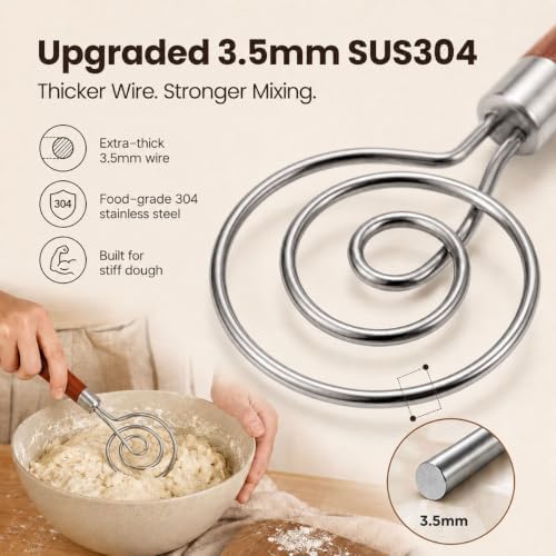 Danish Dough Whisk, 3.5mm 304 Stainless Steel Bread Mixer for Sourdough