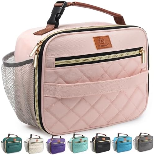 Genteen Lunch Box for Kids,Girls - Insulated Lunch Bag Reusable, Zip Closure & Buckle Handle, Portable Cooler for Work, School, Travel (Pink)