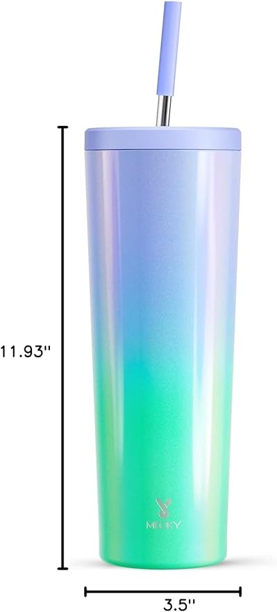 Meoky 30 oz Insulated Tumbler with Lid and Straw, Stainless Steel Vacuum Insulated Tumbler, Keeps Cold for 24 Hours, 100% Leak Proof, Fits in Car Cup Holder (Fairyland)