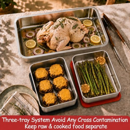 Geesta 5-in-1 Grilling Prep & Serve Tays, Grill Carry System, Stainless Steel BBQ Serving Platter, Marinating Container with Lid & Cutting Board, Outdoor Cooking Grill Accessories, Grilling Gift