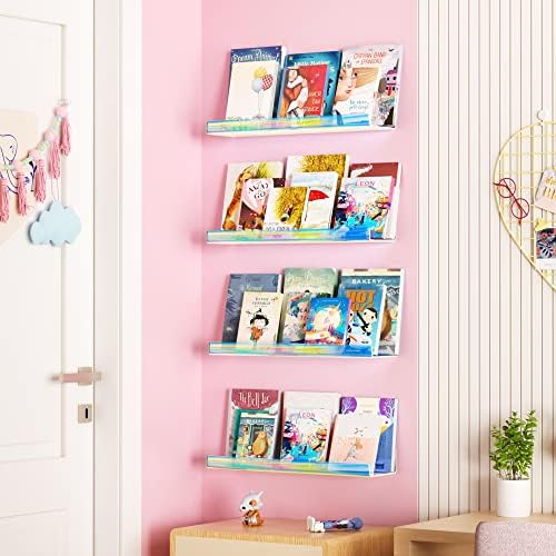 upsimples 4 Pcs 15" Iridescent Acrylic Shelves for Wall Decor and Display