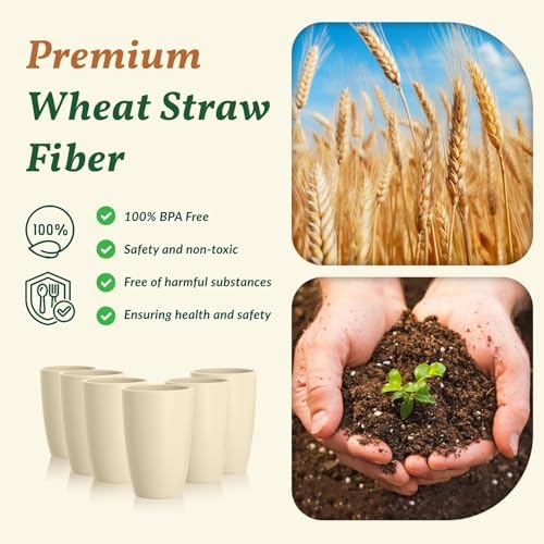 Homienly Wheat Straw Cups - Unbreakable Cups Set of 6,20 oz Dishwasher & Microwave Safe Drinking Glasses for Everyday Use-Beige