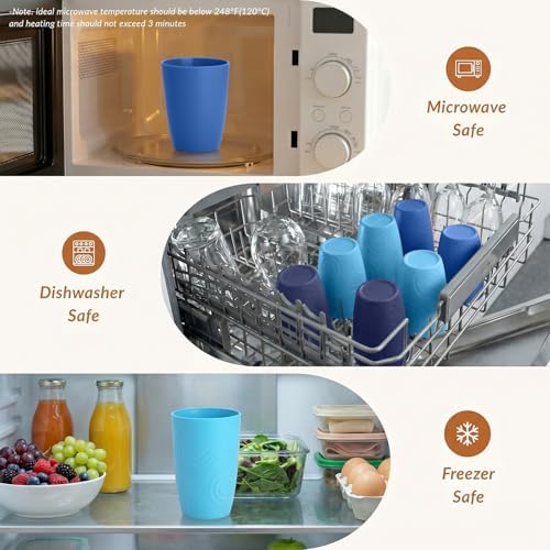 Homienly Wheat Straw Cups 16oz,Unbreakable Cups-6 PCS Freezer and Dishwasher Safe Cups for outdoor gatherings,Picnic,Travel-Blue Sky