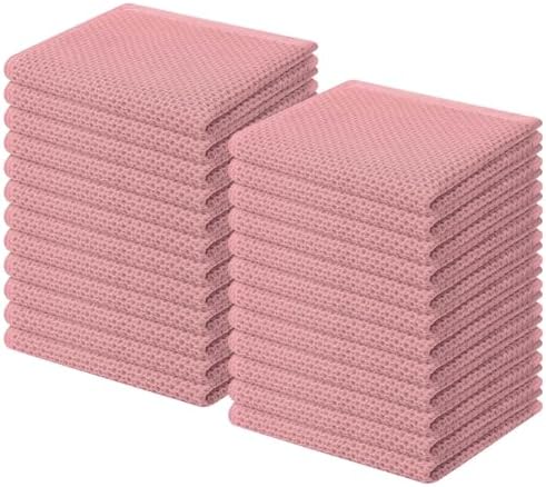 Homaxy 100% Cotton Waffle Weave Kitchen Dish Cloths 24-Pack, Dried Rose