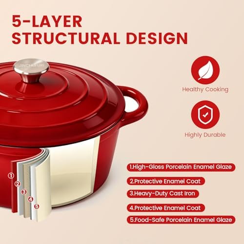 5 Qt Enameled Cast Iron Dutch Oven with Lid, Red