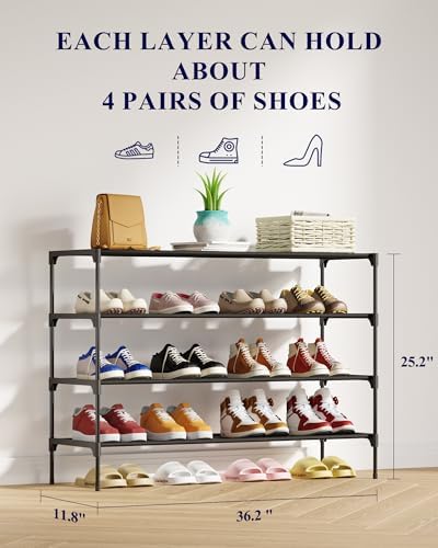 Kitsure Shoe Rack - Non-Woven Shoe Rack Shelf, 36.2" Wide - 4 Tier, Black