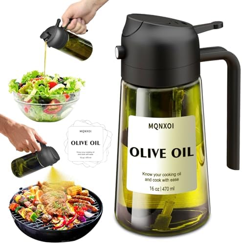 Olive Oil Sprayer for Cooking, 16oz Glass 2 in 1 Oil Dispenser Bottle