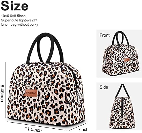 BALORAY Lunch Bag for Women Men Adult Lunch Box (Beige with leopard), L