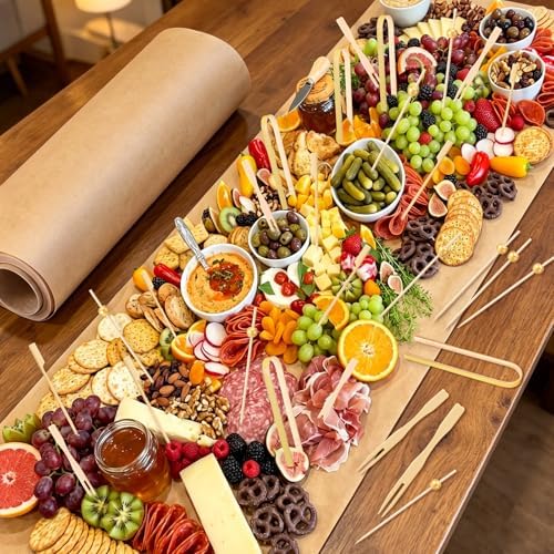 431 Pcs Charcuterie Accessories Set Grazing Table Supplies Including 11.8 Inch x 65 ft Butcher Paper Roll 4 Style Cocktail Picks Bamboo Tongs Charcuterie Board Buffet for Wedding BBQ Party
