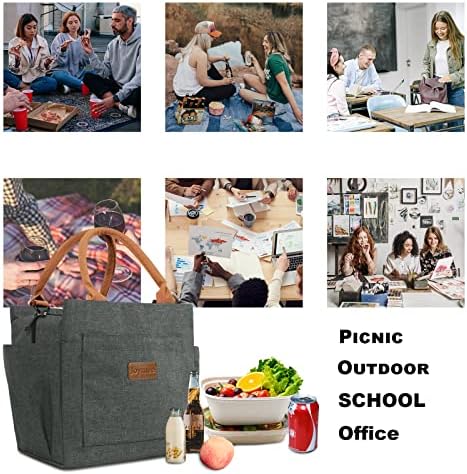 Joymee Lunch Bag Women Insulated Lunch Box Reusable Leakproof Large Spacious Cooler Tote for Womens Mens Adults with Bottle Holder and Side Pockets for Work Office Travel Picnic -Charcoal Gray