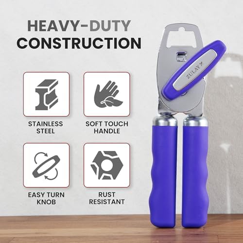 Zulay Kitchen Manual Can Opener Heavy Duty Patented Stainless Steel, Purple