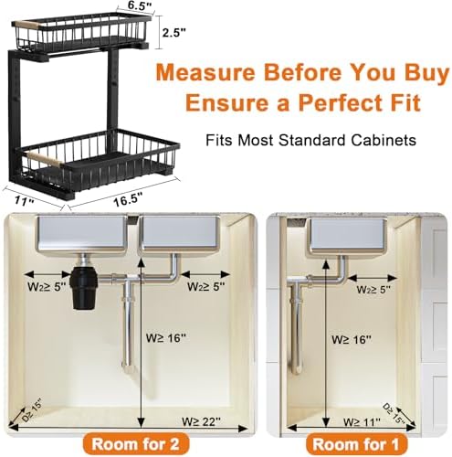 REALINN Under Sink Organizer, Adjustable 2 Tier Pull Out Kitchen Bathroom