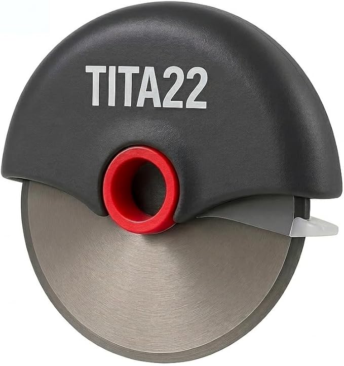 TITA22™ Titanium Coated Pizza Cutter Wheel – Ultra Sharp & Durable, Rust Resistant, Ergonomic Safe Grip Handle, Dishwasher Safe, Detachable Blade for Easy Cleaning – Professional Pizza Slicer