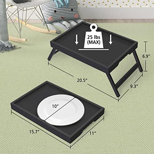 Artmeer FSC 100% Bamboo Bed Tray with Folding Legs, Medium, Black