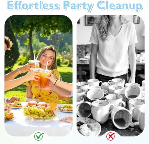 100 Pack 24 oz Disposable Plastic Cups with Lids and Straws